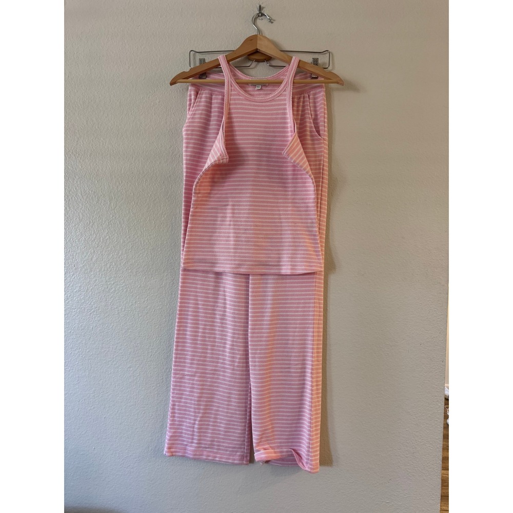 PJ Salvage Pajama‎ Set Striped Tank Wide Leg Pants XS Pink White Excellent